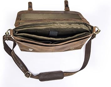 HLC handolederco 15 Buffalo Leather Vintage Rustic Leather Messenger Laptop Briefcase Satchel Bag for Men and Women
