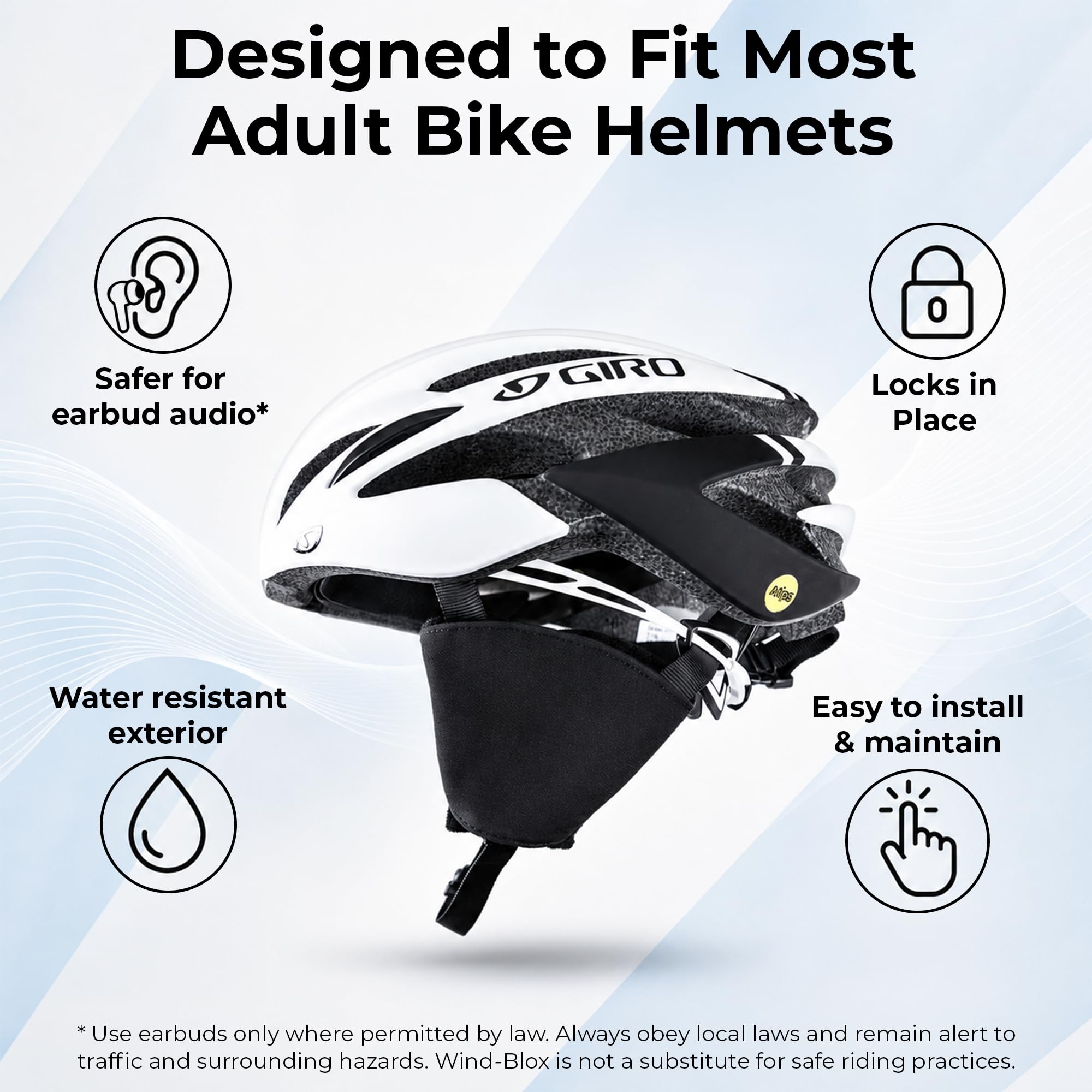 Wind-Blox Focus Bike Helmet Pads, Ear Warmer, Helmet Wind Blocker for Audible Riding, Full Coverage Muffs for Biking and Cycling