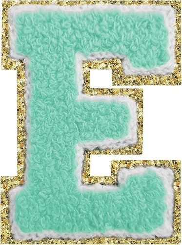 Miniatura 70 de Parches de letras termo-adhesivas de felpilla para chaquetas, parches de letras universitarias con brillantina para planchar en la letra azul A