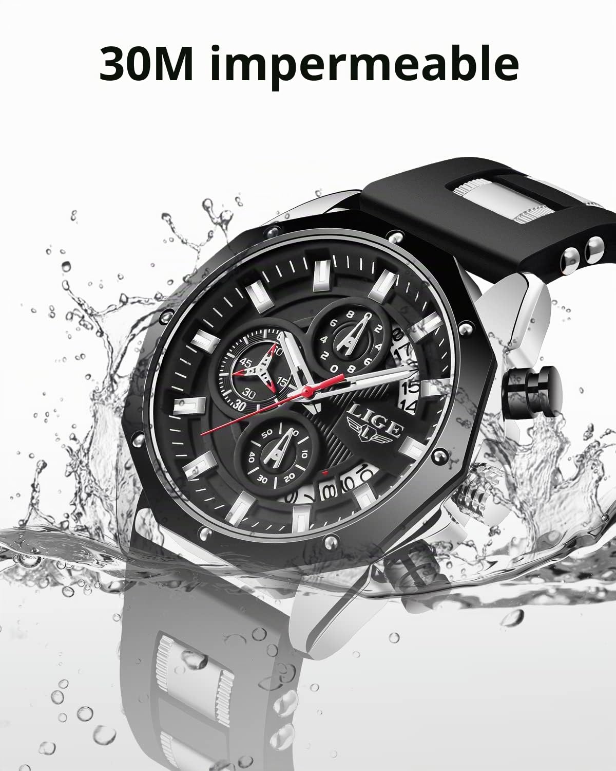 LIGE Reloj Hombre Moda Cronógrafo Acero Inoxidable Impermeable Analógico Cuarzo Luminoso Dial Grande Reloj Deportivo Clásico…