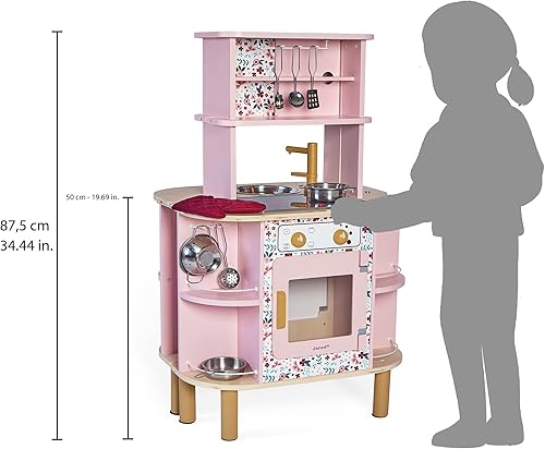 Miniatura 7 de Janod Twist Kitchen - Juego de cocina de madera expandible de doble cara con 8 accesorios, 34 pulgadas de alto, juego de simulación, edades de 3 a 6