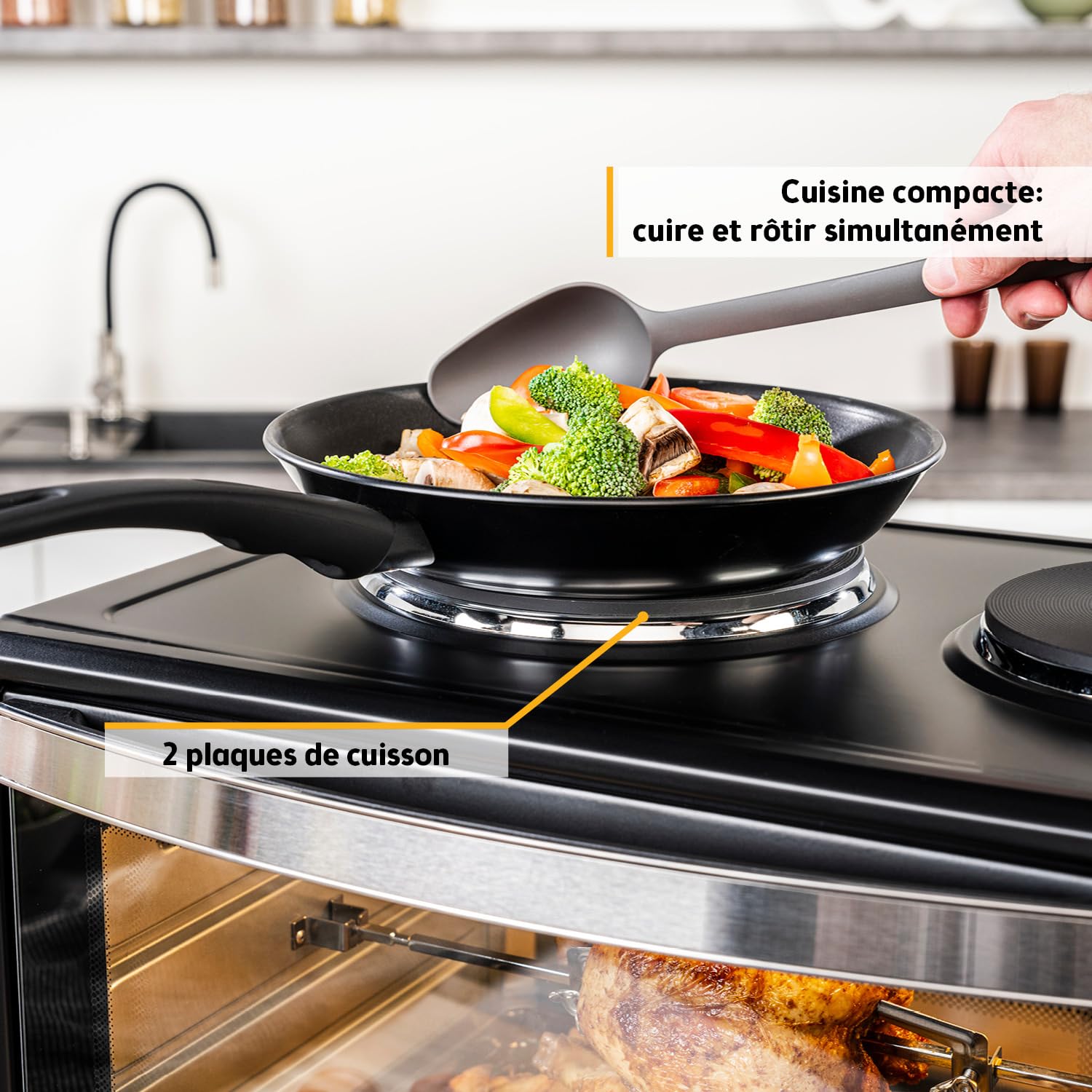 TZS First Austria - Mini-Four avec plaques de cuisson 30L 3200 W - Four à pizza jusqu'à 230°C et 6 modes de chauffage - Four multifonction avec 4 hauteurs d'insertion et accessoires de haute qualité