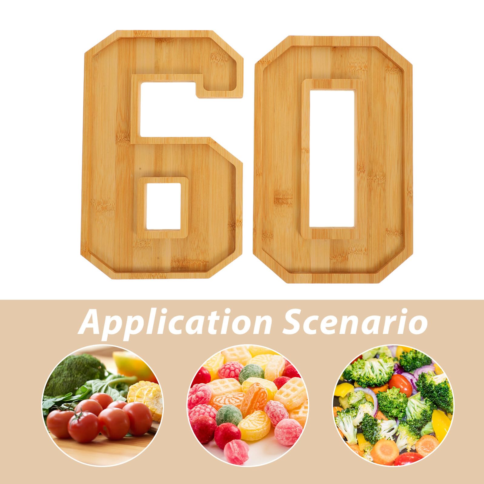 Uonlytech Plateau de Service en Bois Numéroté 60 Set de 2 Pièces 6 et 0 Plateau à Charcuterie et Fruits Multifonction pour Apéritif la Cuisine et Fête d'anniversaire Solide et Portable