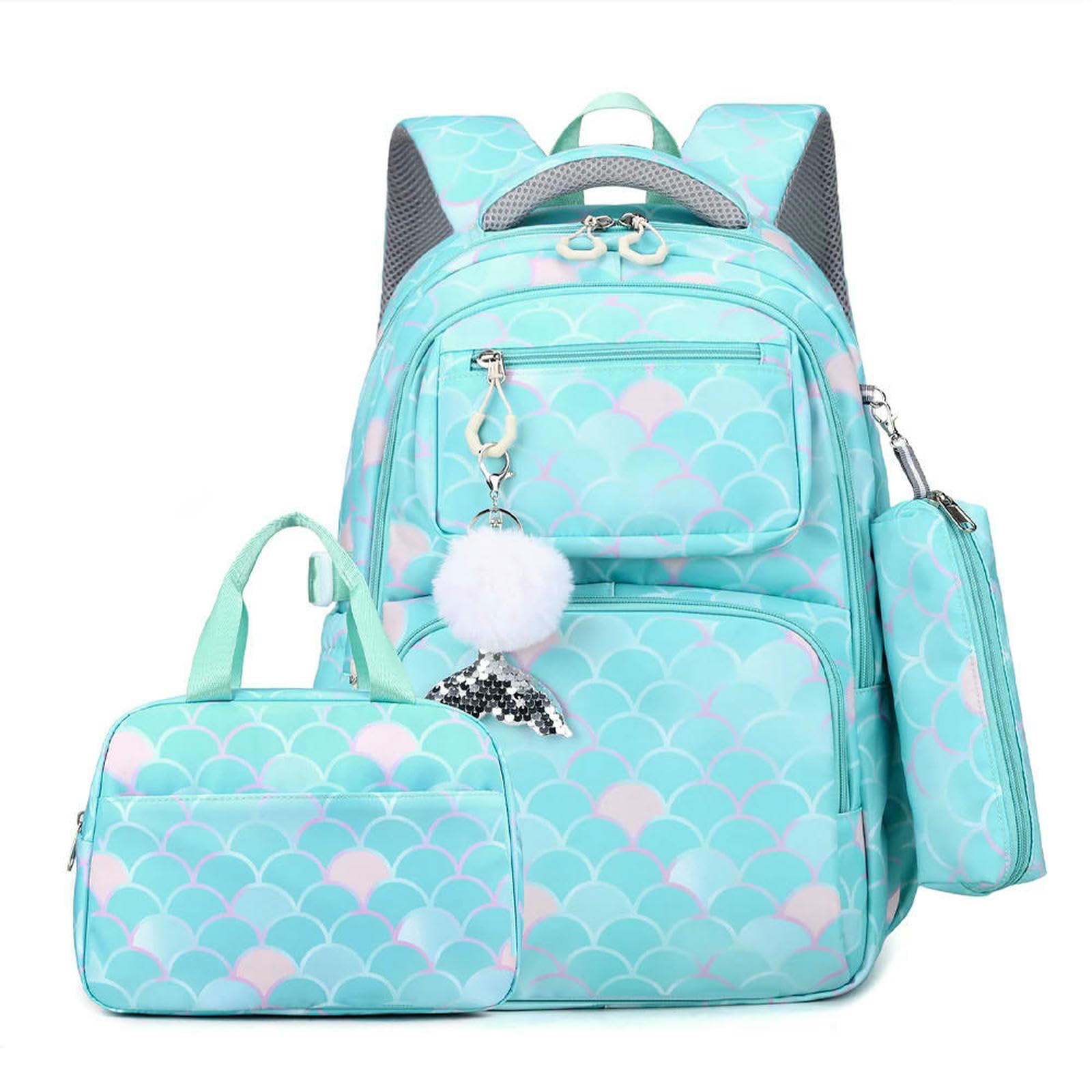 Zaino Porta pc 3pcs Set Zaino con Ciondolo Sirena Impermeabile Borse da Scuola da Scuola per Bambini Busso-04