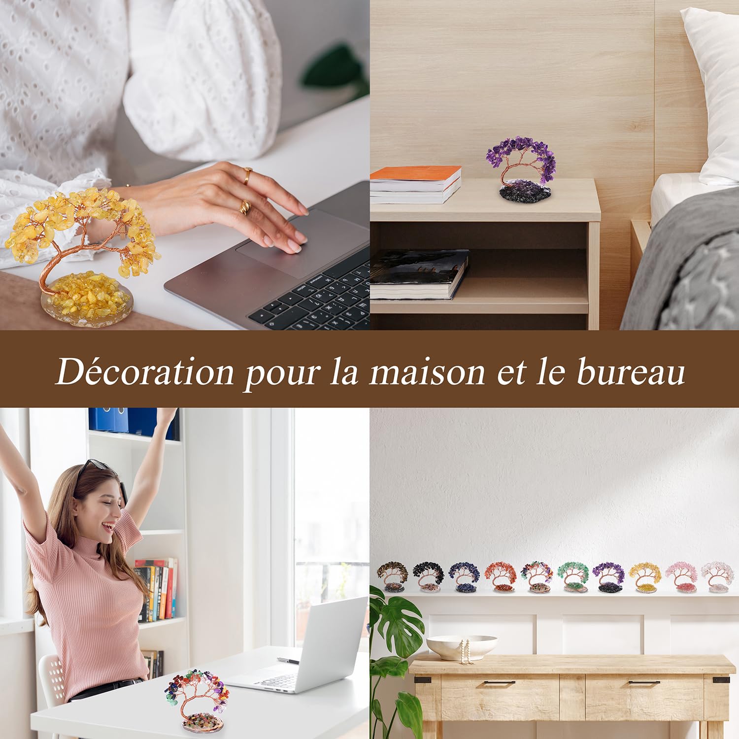 Lapis lazuli Arbre de Vie en Cristal Naturel 108 Pierres Feng Shui Chakra Reiki Arbre Bonsaï Énergie Décoration Maison Bureau Cadeau Spirituel Base Pierre Irrégulière 8-11 cm