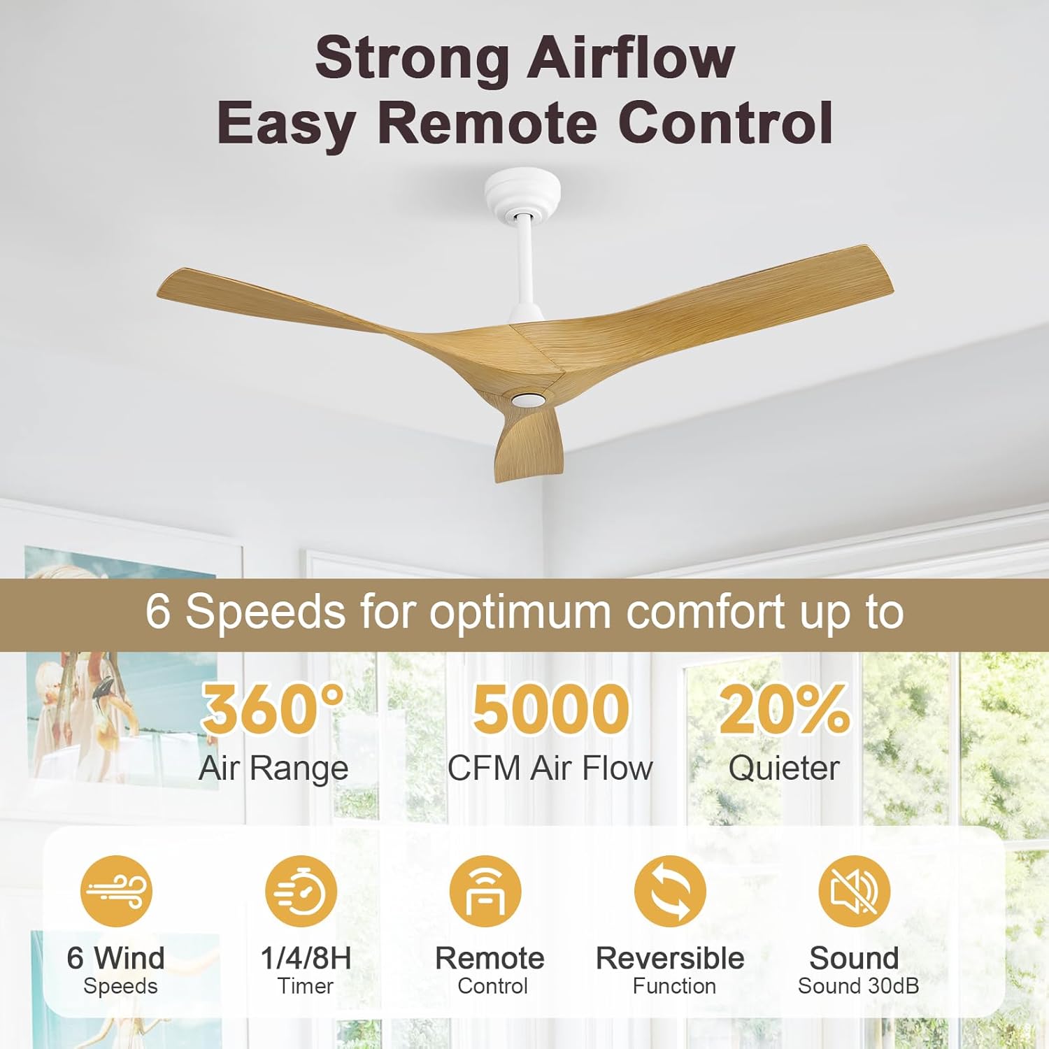 CACI Mall Ceiling Fan No Light, 52 inch Low Profile Flush Mount Modern Ceiling Fan with Remote Control and Reversible DC Motor, for Bedroom Living Room Patio Indoor Outdoor