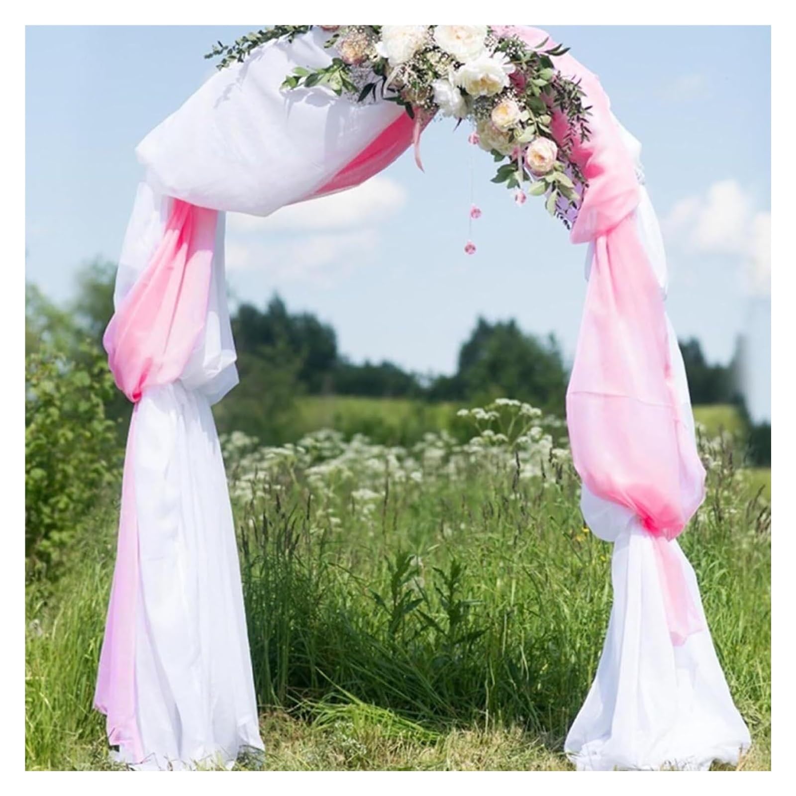 Décoration de mariage, rideaux en mousseline de soie for arc de mariage, décor de fond de photographie, décor de mariage, maison, jardin, fête d'anniversaire, décoration murale suspendue(Light Pink)