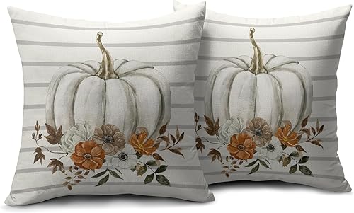 Miniatura 71 de Juego de 2 fundas de almohada de otoño de 18 x 18 pulgadas, diseño de calabaza, girasol, girasol, Acción de Gracias, decoración para exteriores