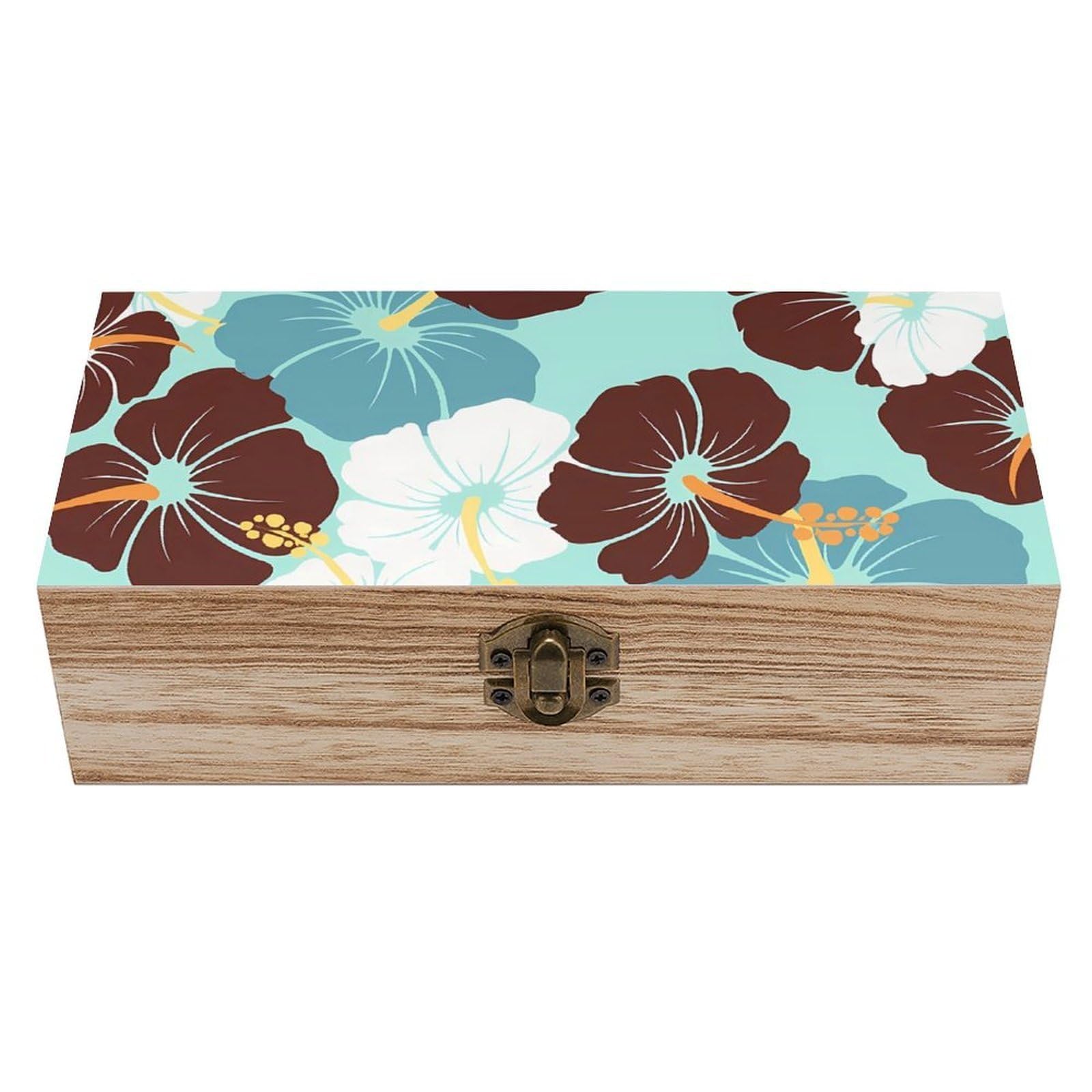 HLBSDM Hawaiian Tropical Hibiscus Flowers Retro Wooden Storage Box Jewelry Art Gift Boxs Decorative Keepsake Boxes