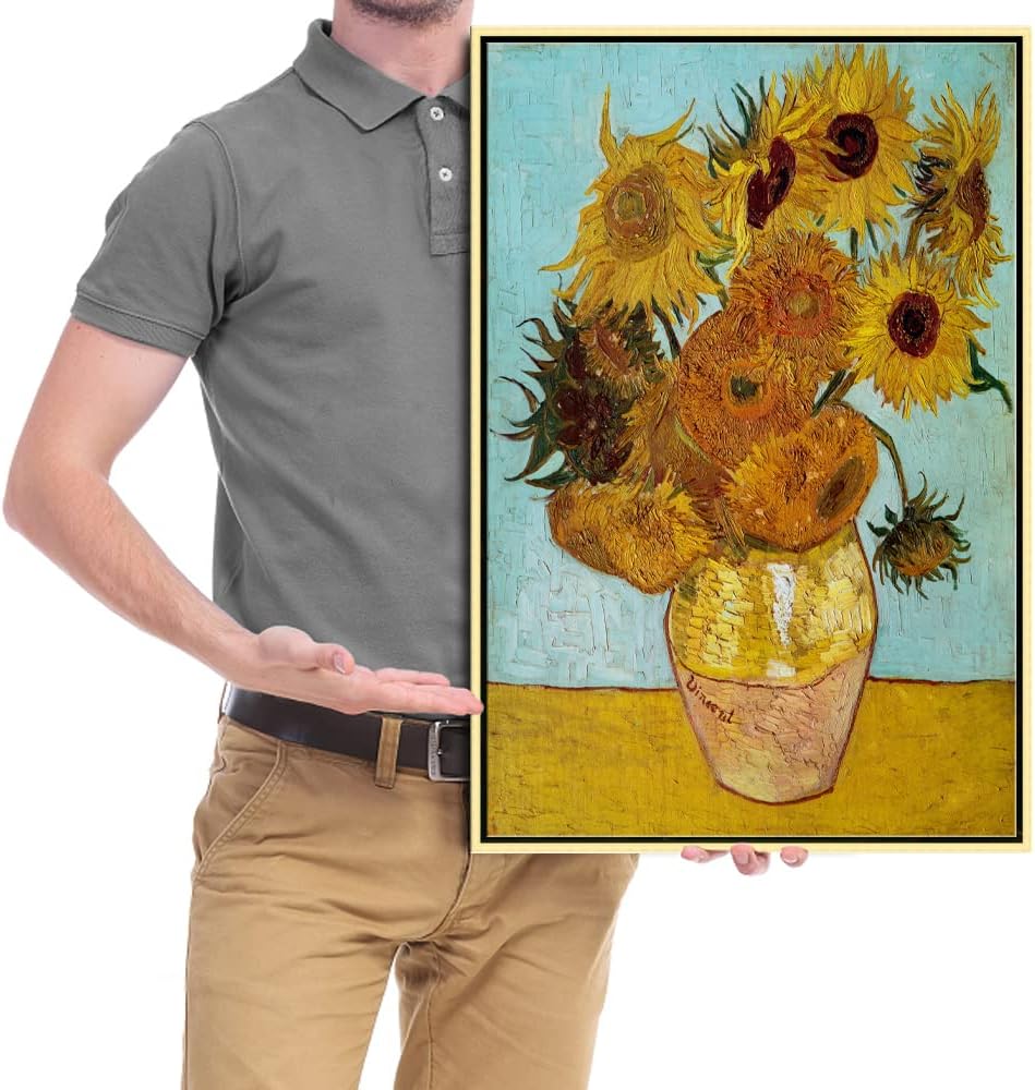 Wieco Art Framed Canvas Wall Art Size L Sunflower by Vincent Van Gogh Oil Paintings Reproduction Abstract Wall Decorations for Living Room Golden Frame Home Decorations
