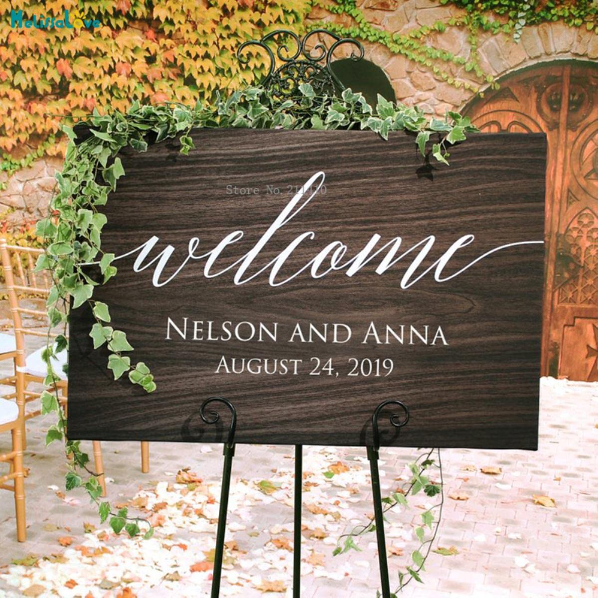 Boda rústica Cartel de Bienvenida Calcomanías Madera Exquisito Diseño Moderno Murales de Vinilo removibles Cartel de Arte Caballete No Incluido YT1329-violeta,S 42x18cm