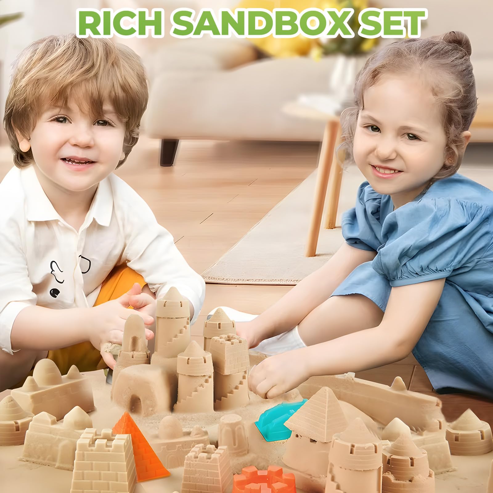TEBOKHAD Sable Magique Enfant 2 Sacs, Véhicule Jouet, Avec Bac a Sable Enfant Exterieur Rabattable, Tracteur Jouet, Camion Jouet pour 3+ Ans Garçon Fille Cadeau