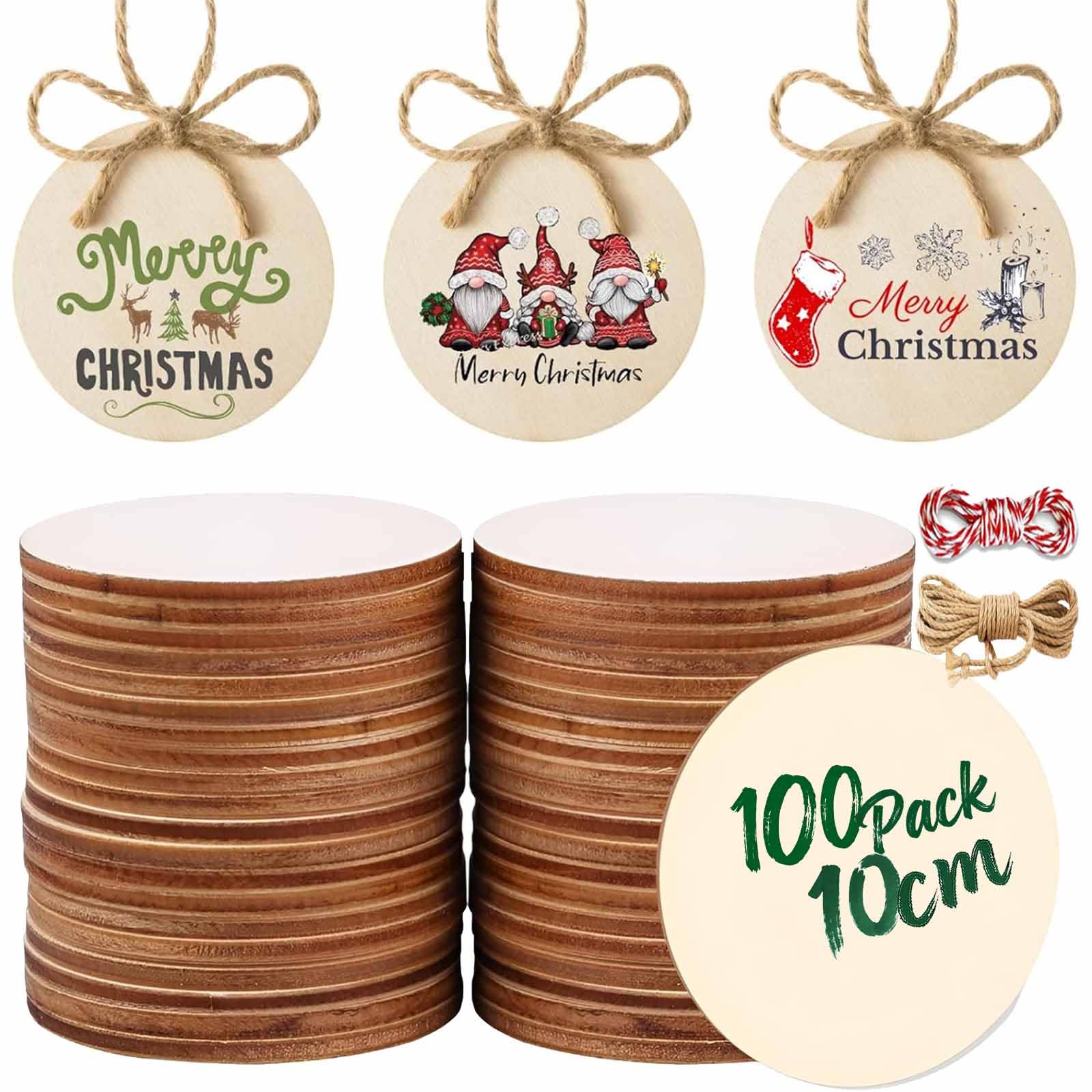 100PCS Unfinished Wooden Circles with Holes, 10cm/ 4 Inch Round Wooden Discs Slices for Crafts, Blank Round Wood Cutouts Tags Ornaments for Sign Gift Tags Christmas Home Party Hanging Decoration — image 1
