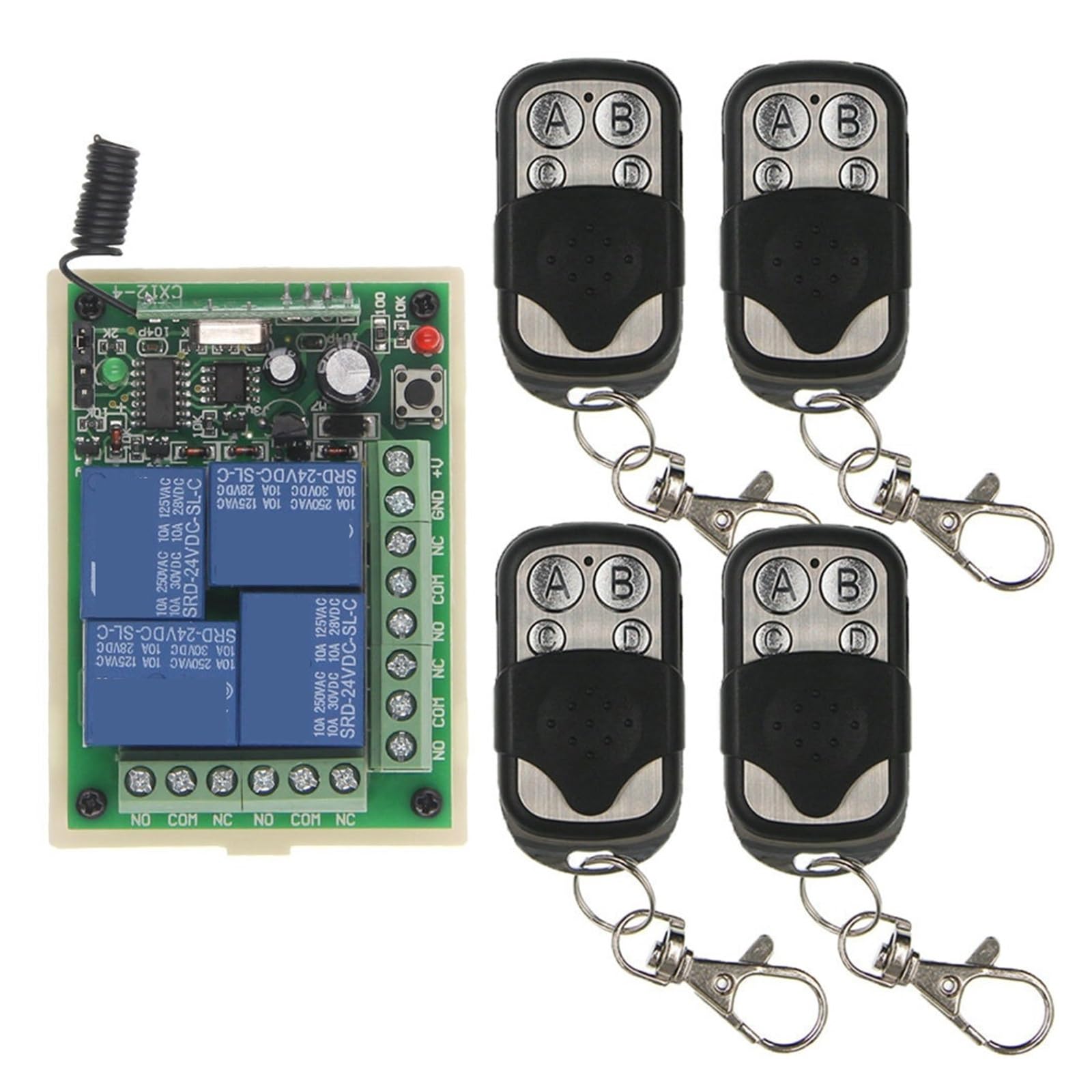 Interruttore di comando a distanza Controller DC12V 24V 4CH utilizzato for il corno a lampada 'asta spinta del motore e altre apparecchiature Residenziale, Commerciale(2,433 MHz,24)