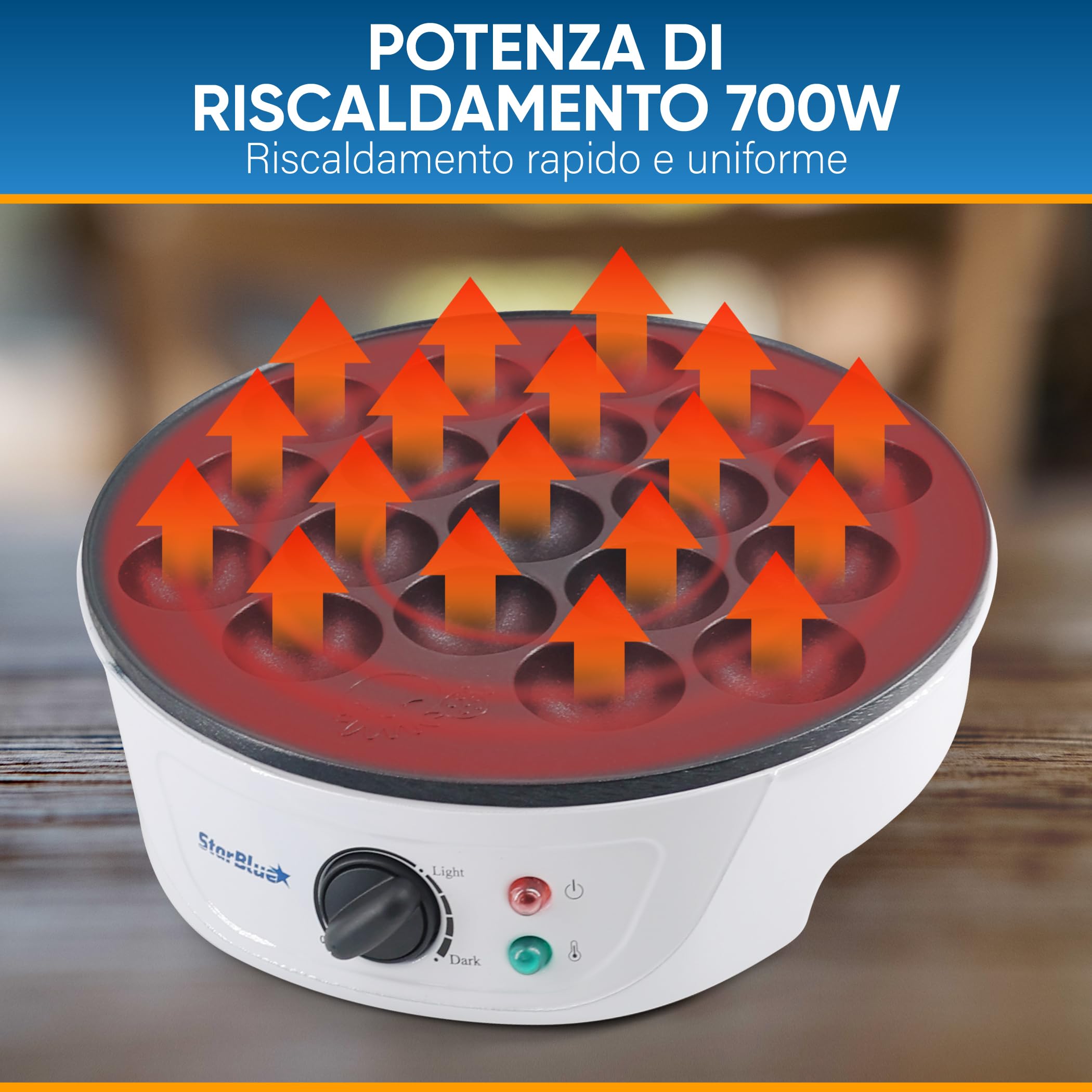 StarBlue Macchina per Takoyaki 18 fori 700W 220V 50Hz con Controllo Temperatura Spina UK Adattatore UE