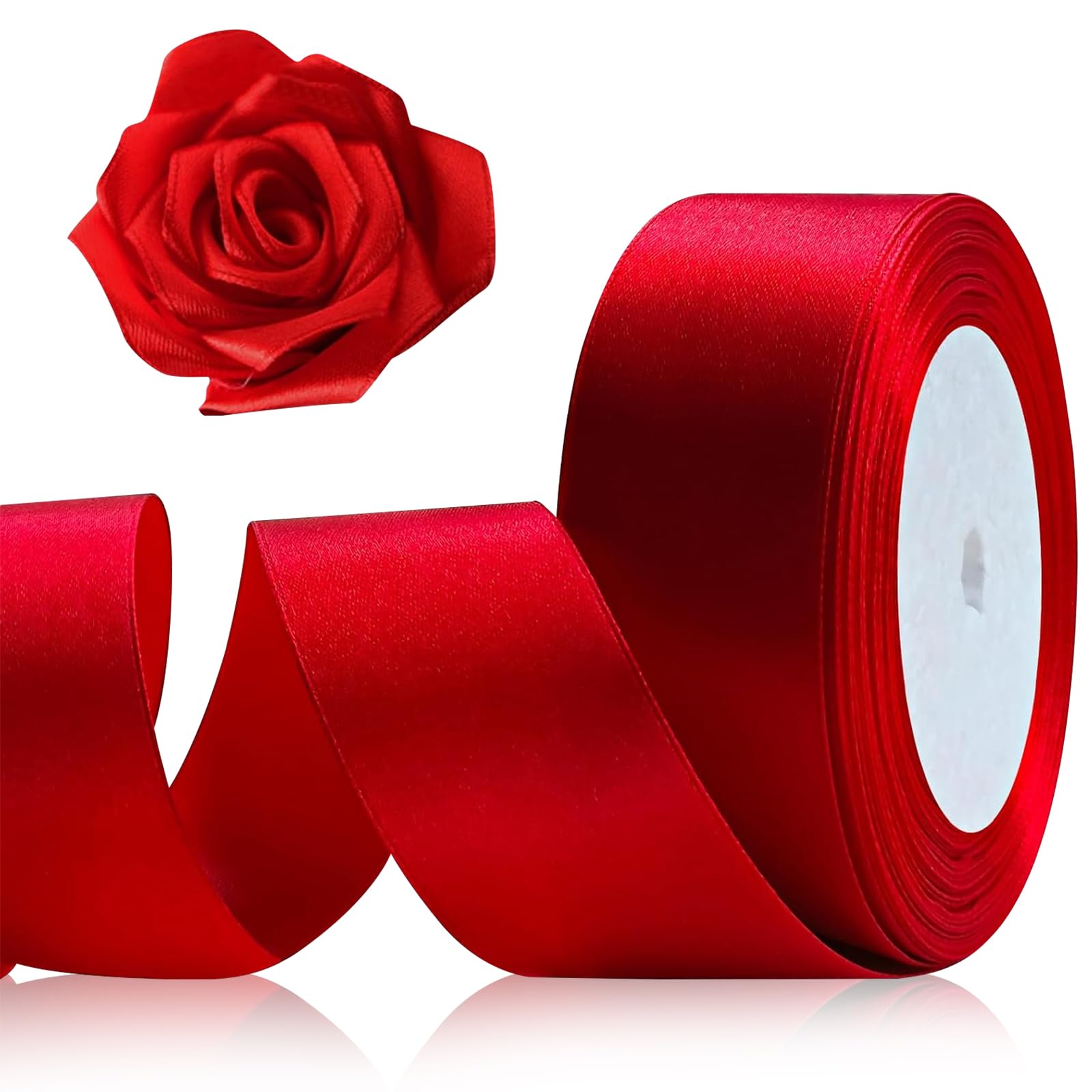 Nastro Raso Rosso 4 cm x 22,8 m, Nastro Decorativo Nastrino Regalo, Nastro di Raso Largo Nastro Satinato, Nastri Regali per Confezionare Regali, Matrimoni, Fiocchi, Fioristi, Compleanno (Rosso)