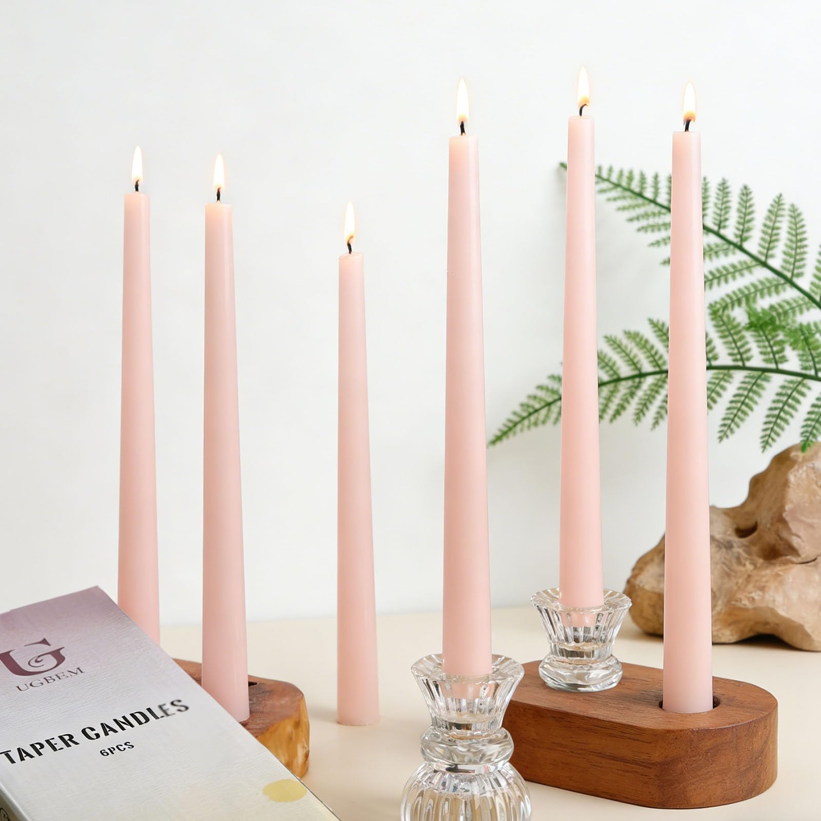 6 Stück Stabkerzen,7 Stunden Brenndauer Rosa Kerzen | 10in Tafelkerzen Spitzkerzen tropffrei & raucharm, für Kerzenhalter & Dekoration