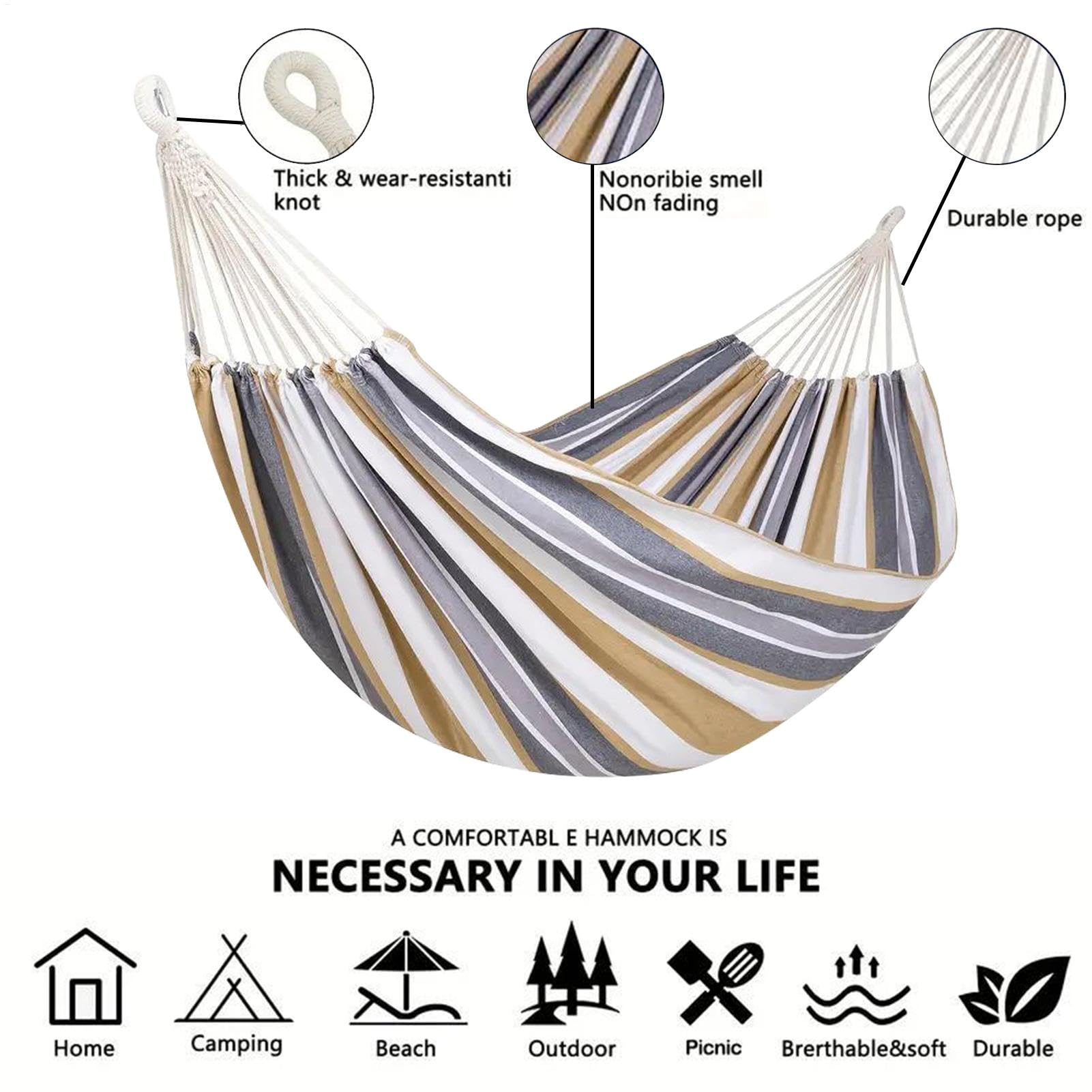 Hamac De Camping À Tissu Épaissi Robuste À Rayures, Facile À Transporter | Hamac de Plage Sac Organisateur Résistant Inclus pour Intérieur Extérieur Jardin Patio Plage Camping et Randonnée