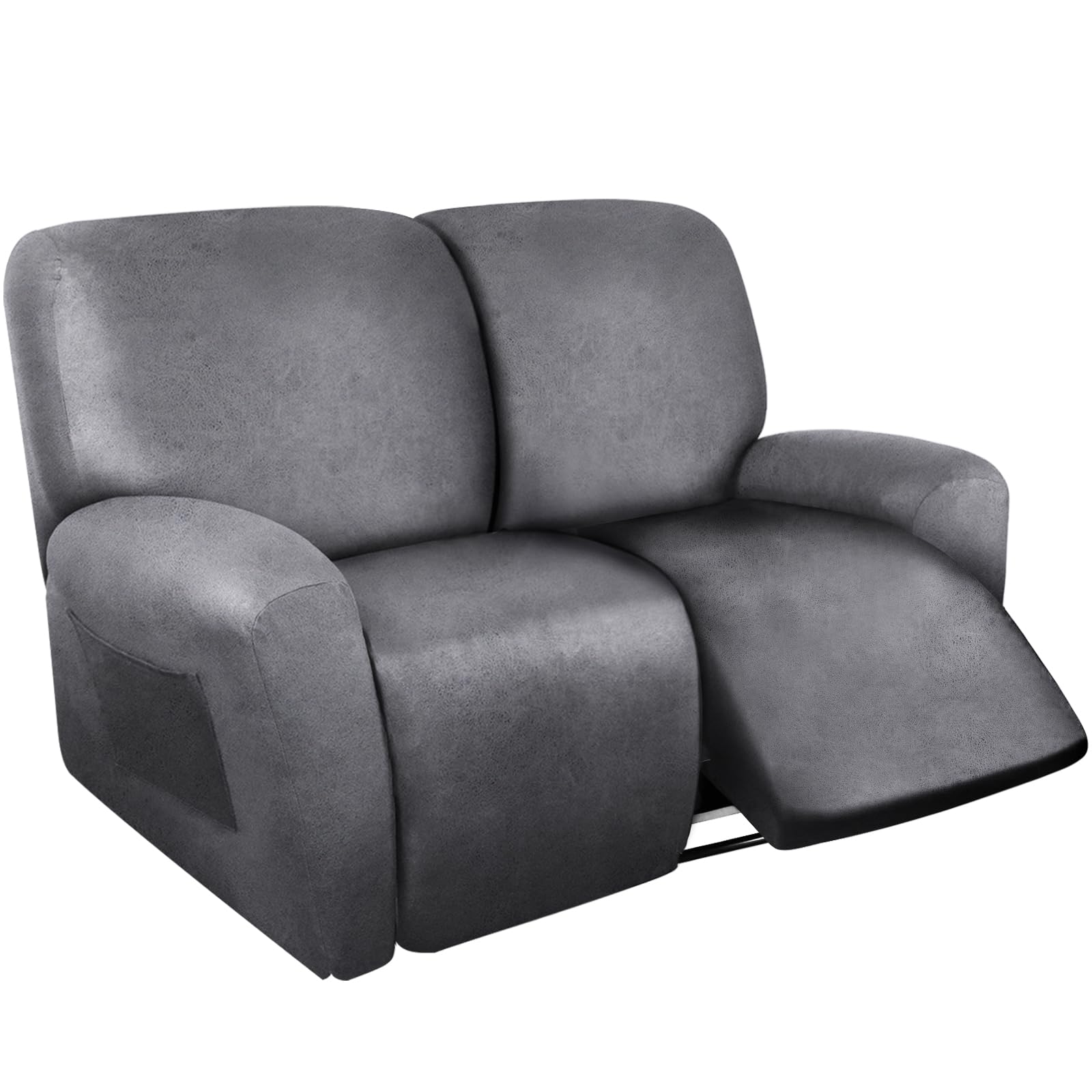 ANARACHON Loveseat Recliner Cover Leather Look Recliner Loveseat Covers Recliner Sofa Cover for 2 Seater Reclining Couch Spandex Fabric Washable 6 Pieces (2 Seater, 01 Light Grey)