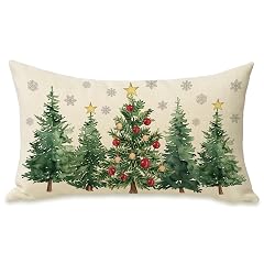 Fahrendom Christmas Tree Lumbar Decorative Rectangle Pillow Cover 12 x 20 Xmas Pine Trees Snowflake Porch Patio Outdoor
