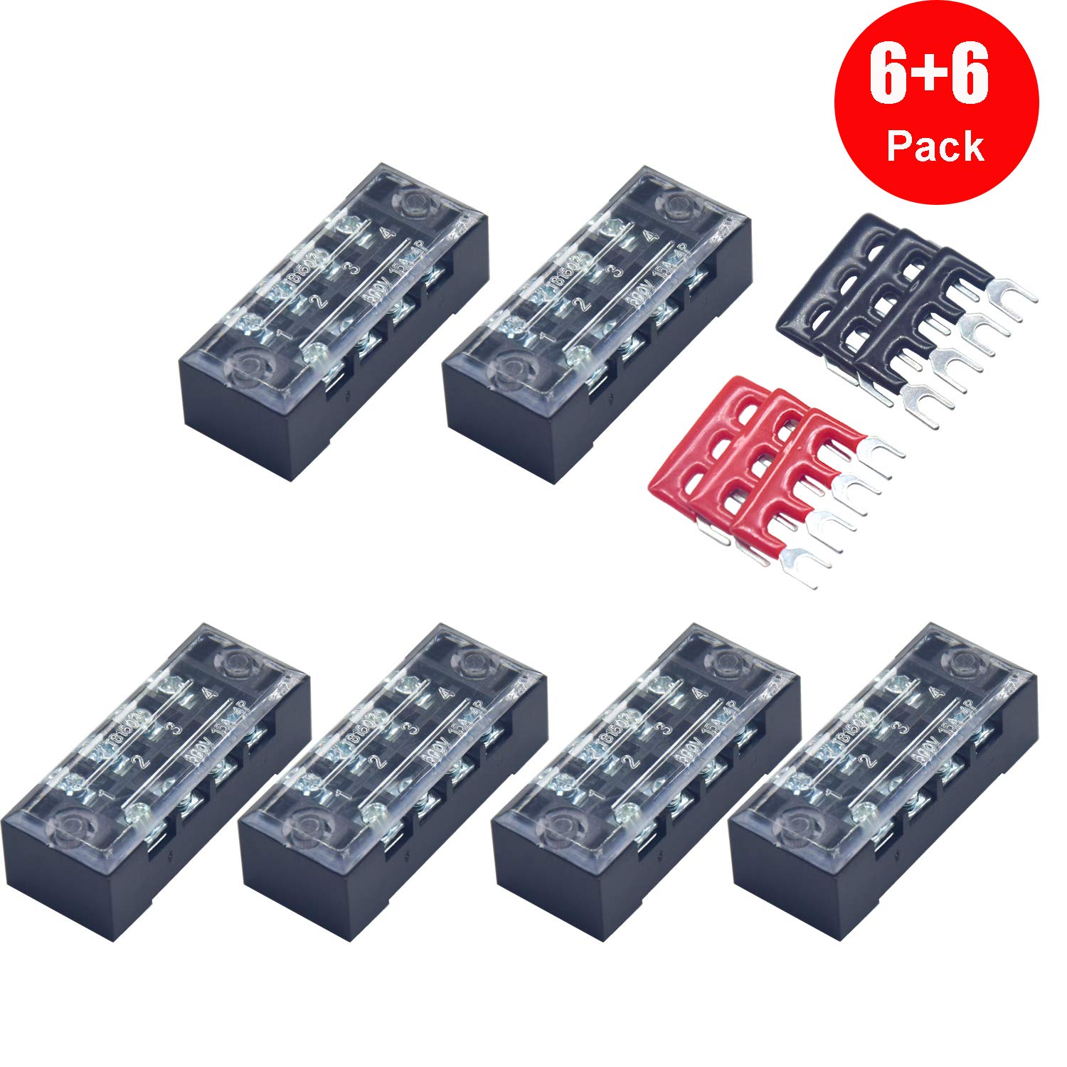 MILAPEAK Klemmleisten-Set – 4x 8-polige Klemmen, 600V 25A, Mit Abdeckung + Brücken + Gabelstecker