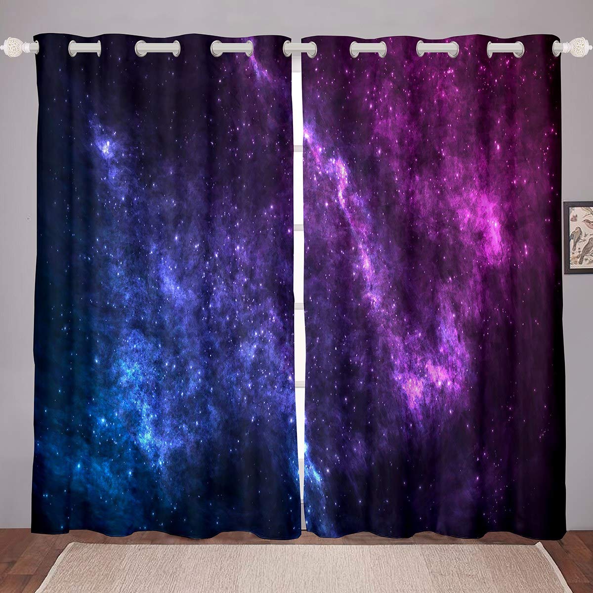 Loussiesd Galaxy Curtains Outer Space Themed Window Curtain Starry Sky Window Treatments for Children Kids Girls Women Microfiber Purple Blue Milky Way Drapes Room Decor W66*L72