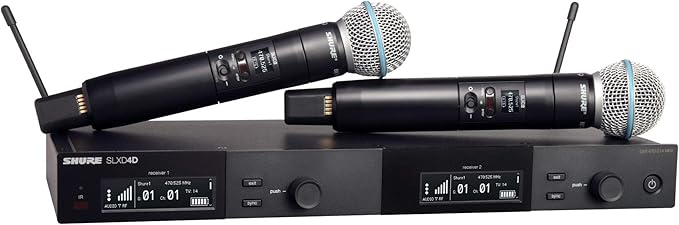 Shure SLXD24D/B58 Dual Channel Digital Wireless Microphone System - Includes Two SLXD2 Handheld Transmitters with BETA 58A Vocal Mic Capsules, SLXD4D Rack Mount Receiver | G58 Band (SLXD24D/B58-G58)