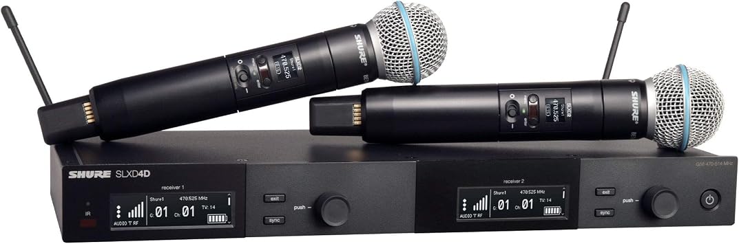 Shure SLXD24D/B58 Dual Channel Digital Wireless Microphone System - Includes Two SLXD2 Handheld Transmitters with BETA 58A Vocal Mic Capsules, SLXD4D Rack Mount Receiver | G58 Band SLXD24D/B58-G58