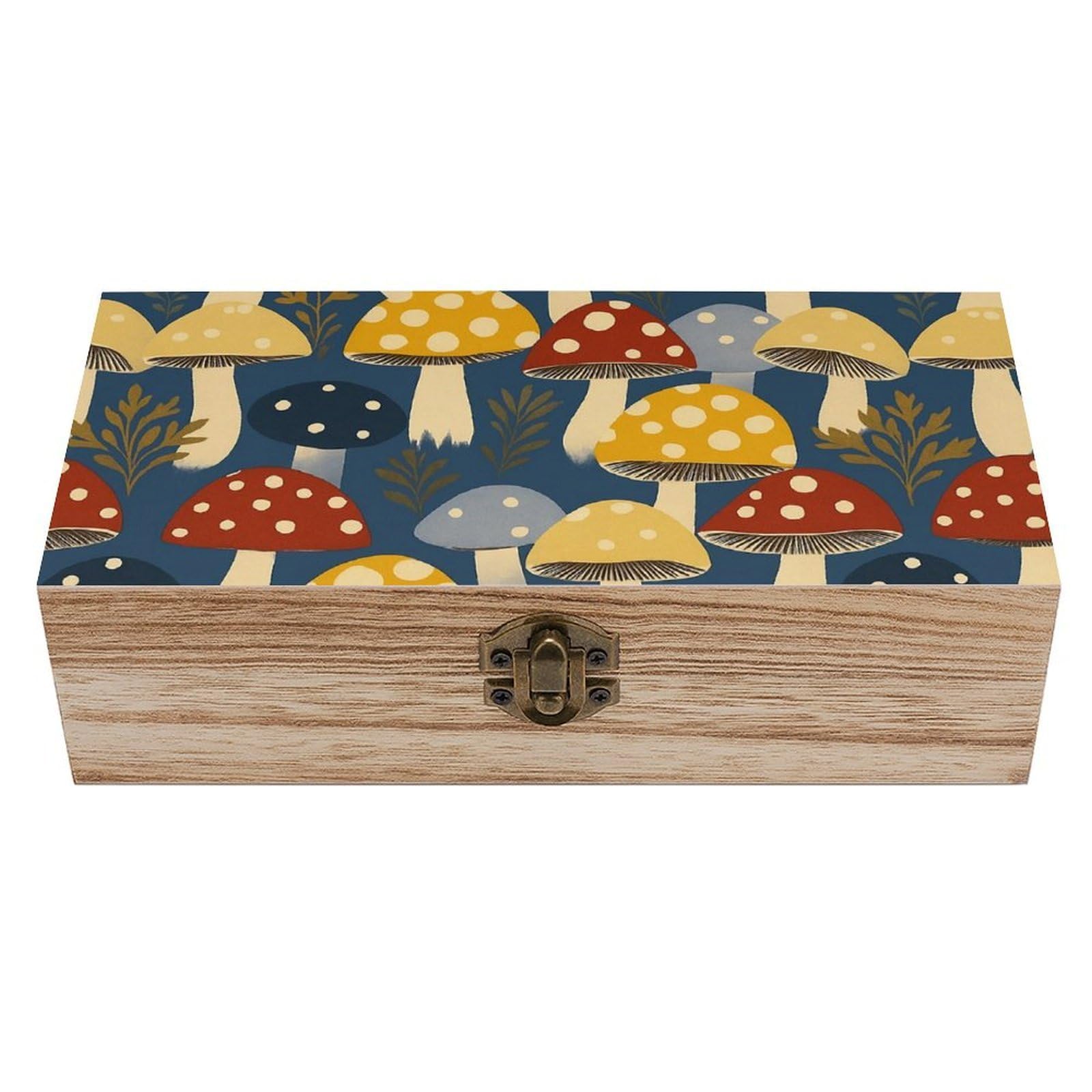 Oudrspo Vintage Colorful Mushrooms Retro Wooden Storage Box Keepsake Jewelry Decorative Art Storages Box Gift Boxs