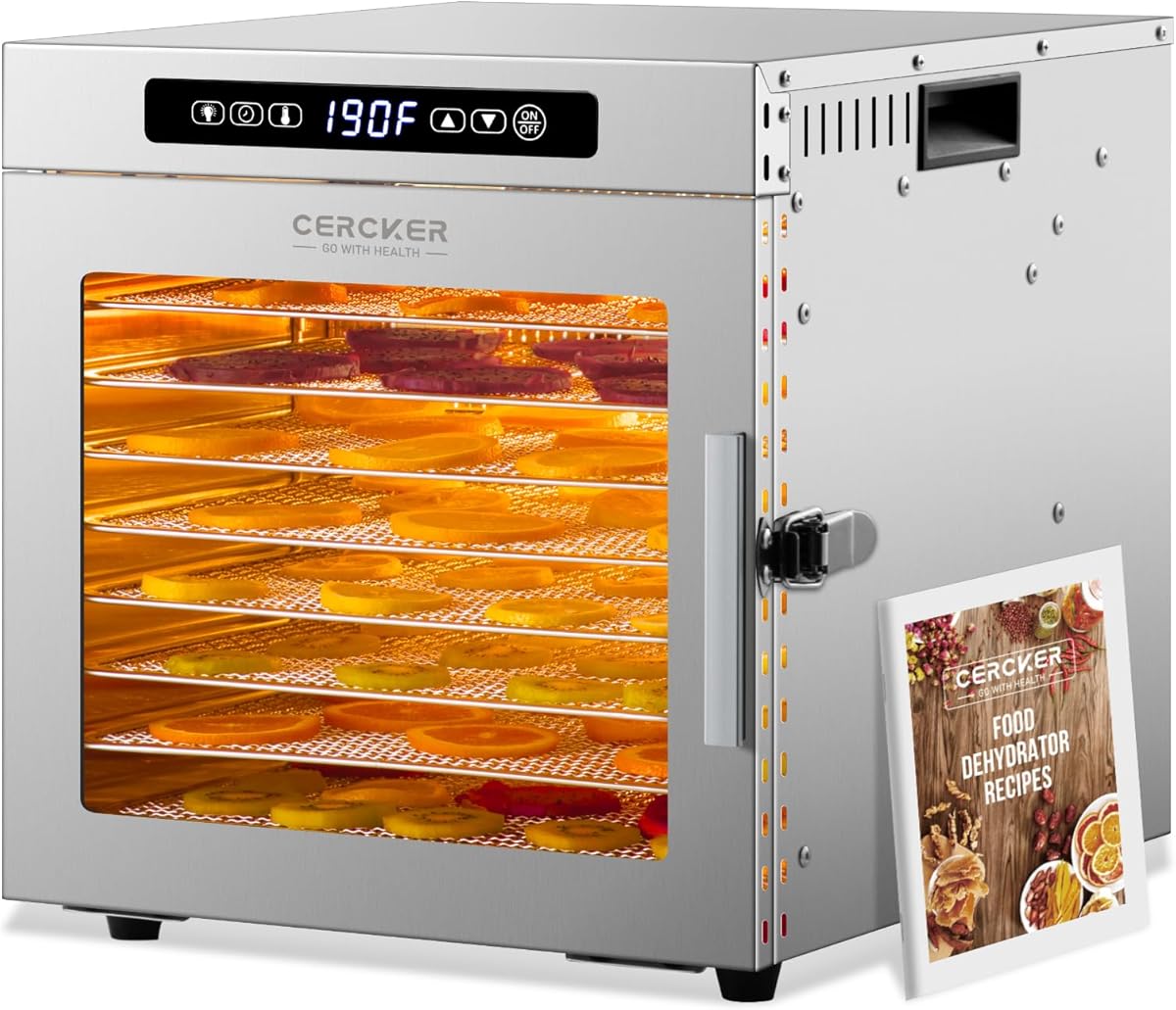 Food-Dehydrator Machine 9 Stainless Steel Trays, 1000W Fruit Dehydrator,7.7ft² Meat Dryer for Jerky,190ºF Temperature Control,24H Timer Dryer Machine for Herbs,Beef