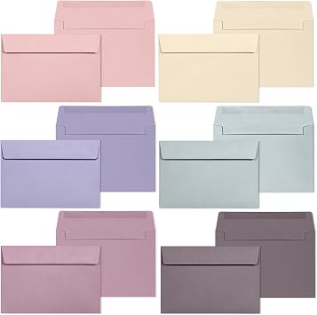 A4 Envelopes - 48-Pack Colored Envelopes for Invitations, Pastel Colored, 4 1/4 x 6 1/4 Inches, 6 Muted Pastel Colors