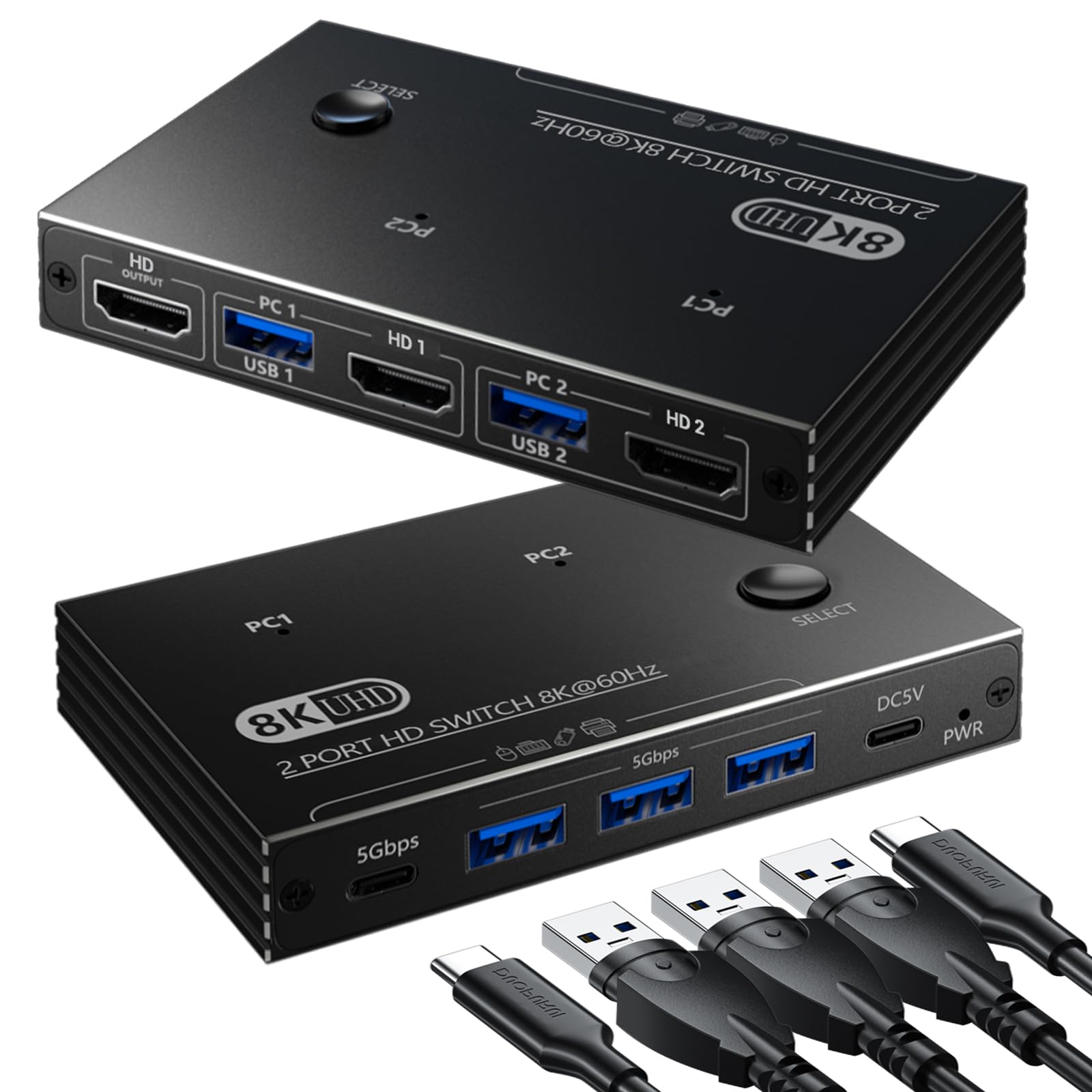 8K@60Hz KVM Switch 1 Monitors 2 Computers - 8K Hd Mi KVM Switcher for Two Computers with 4 USB 3.0 A/C Port Share One Monitor Keyboard Mouse Printer U-Drive, with EDID Adaptive and 2*USB Cables-image-43