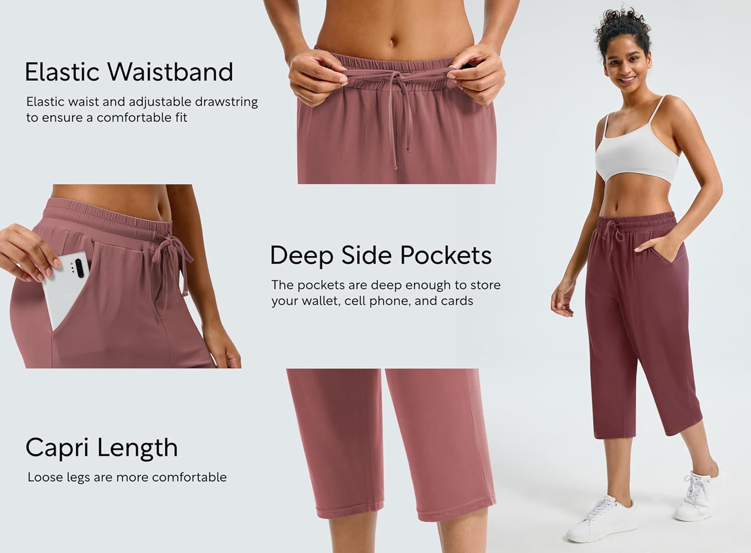 Maxbee Capri Pants for Women Drawstring Workout Sweatpants Comfy Lounge Elastic Waist Yoga Pants - Image 5