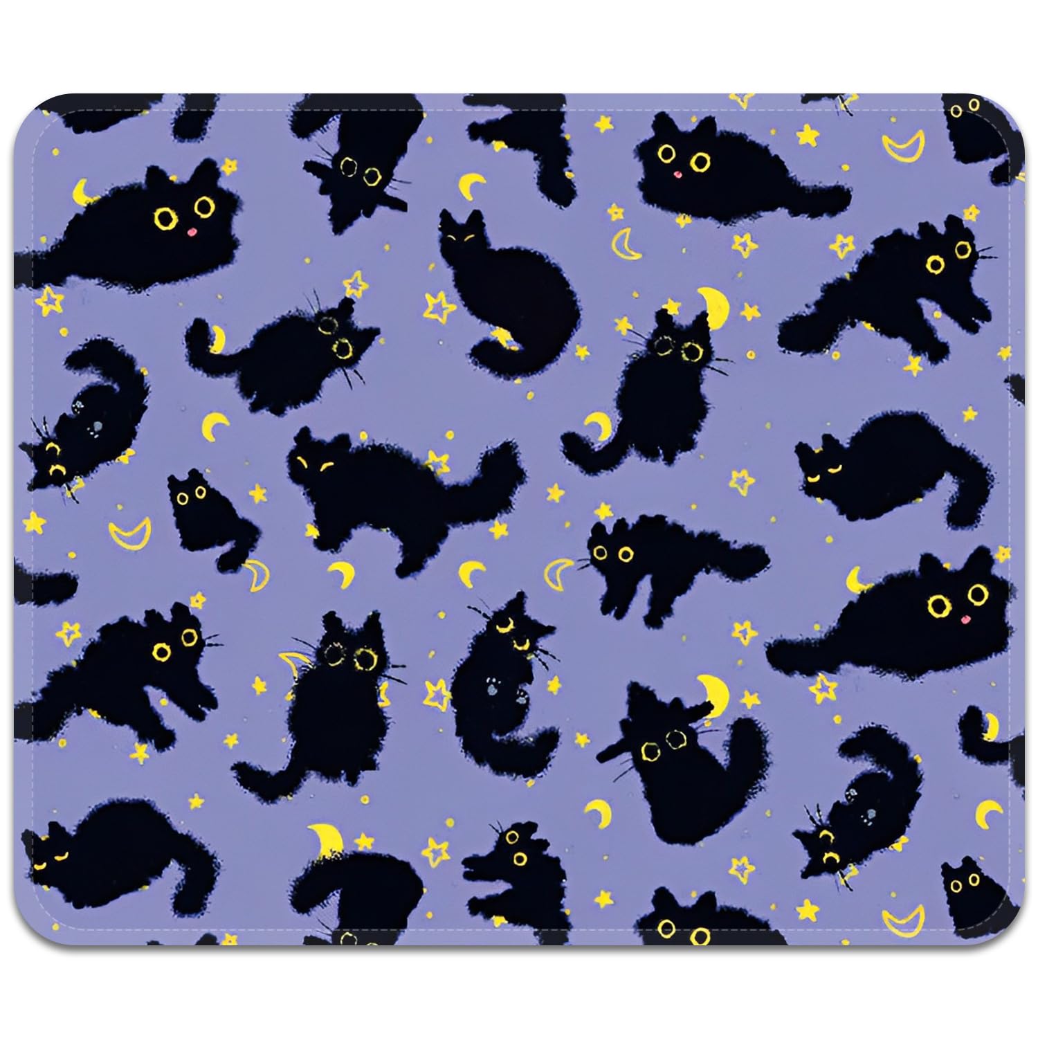 FROGIGO Mouse Pad with Stitched Edges - Cat Night Sky Mousepad for Women, 9.25 x 7.75 inch Washable Square Desk Pad, Non-Slip Rubber Base, Office Home Laptop Accessories - Moonlight Cats
