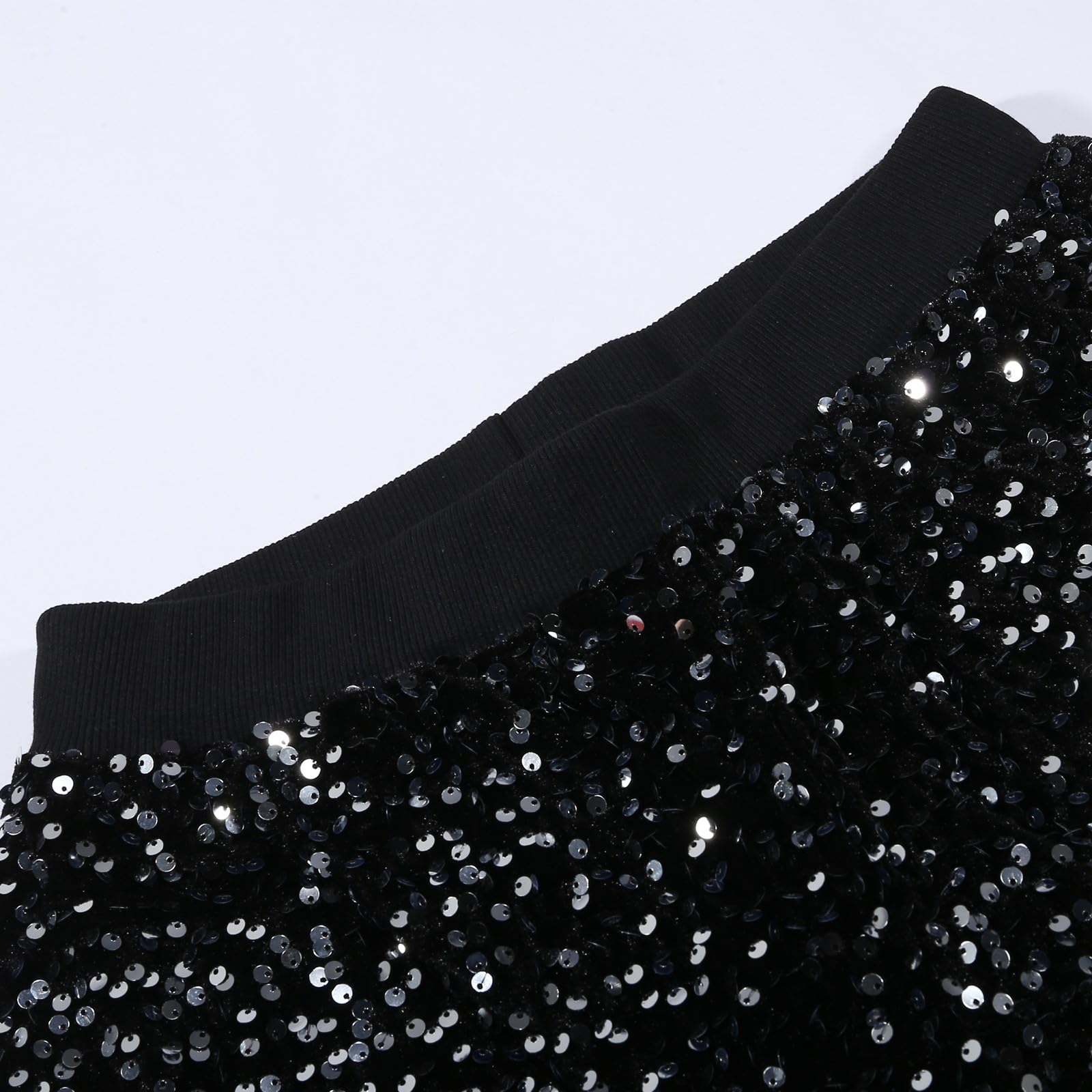 Generico Pantaloni con Paillettes Donna Elegante Pantalone A Vita Alta Pantaloncini Streetwear Extra Lunghi Zampa Brillanti Completo Curvy Larghi Culotte Casual Gamba