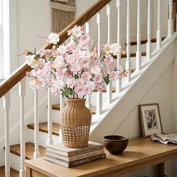 4PCS Artificial Cherry Blossom Branches 84cm, Pink Fake Flowers Tree