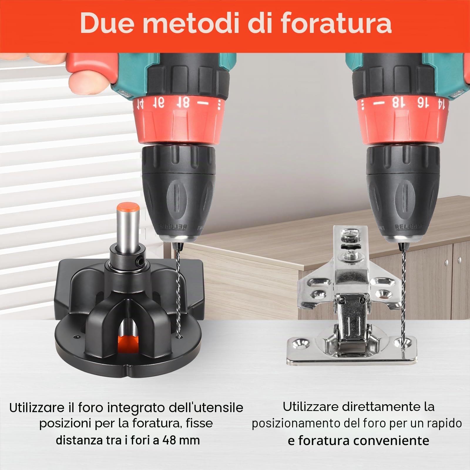 Dima per cerniera a Scodellino da 35 mm,Dima fori tascabile a doppia clip in aggiornato,Maschera Cerniera Nascosta, Localizzatore di Foratura per La Lavorazione del Legno Fai da Te