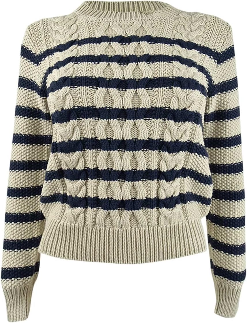 Weekend Max Mara Women's Striped CableKnit Sweater (XXL, Ivory Blue Stirpe) at Amazon Women’s