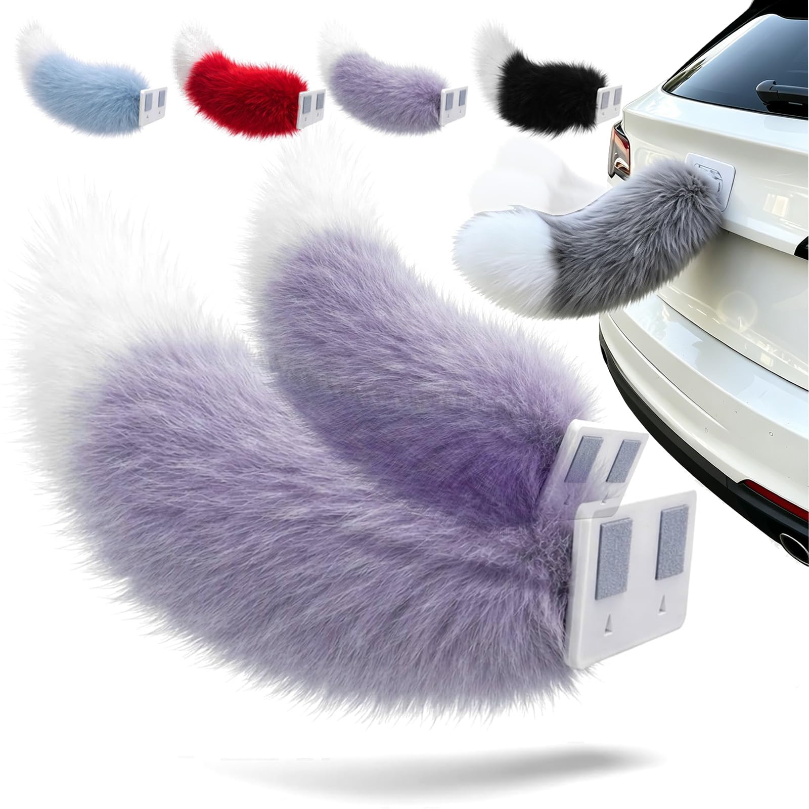 Coda Elettrica per Auto con Telecomando – Simpatica Coda in Peluche Scodinzolante per Paraurti o Bagagliaio – Decorazione Auto Pelosa e Mobile, Ricaricabile (Purple/White,2PCS)