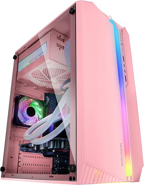 Mars Gaming MC-S1, Gehäuse PC Micro-ATX Ultra-Kompakt, 12-Mode ARGB Frontbeleuchtung, FRGB Lüfter, Full Side Window Gaming Gehäuse, Unterstützt Flüssigkeitskühler bis 120mm, Rosa - 2