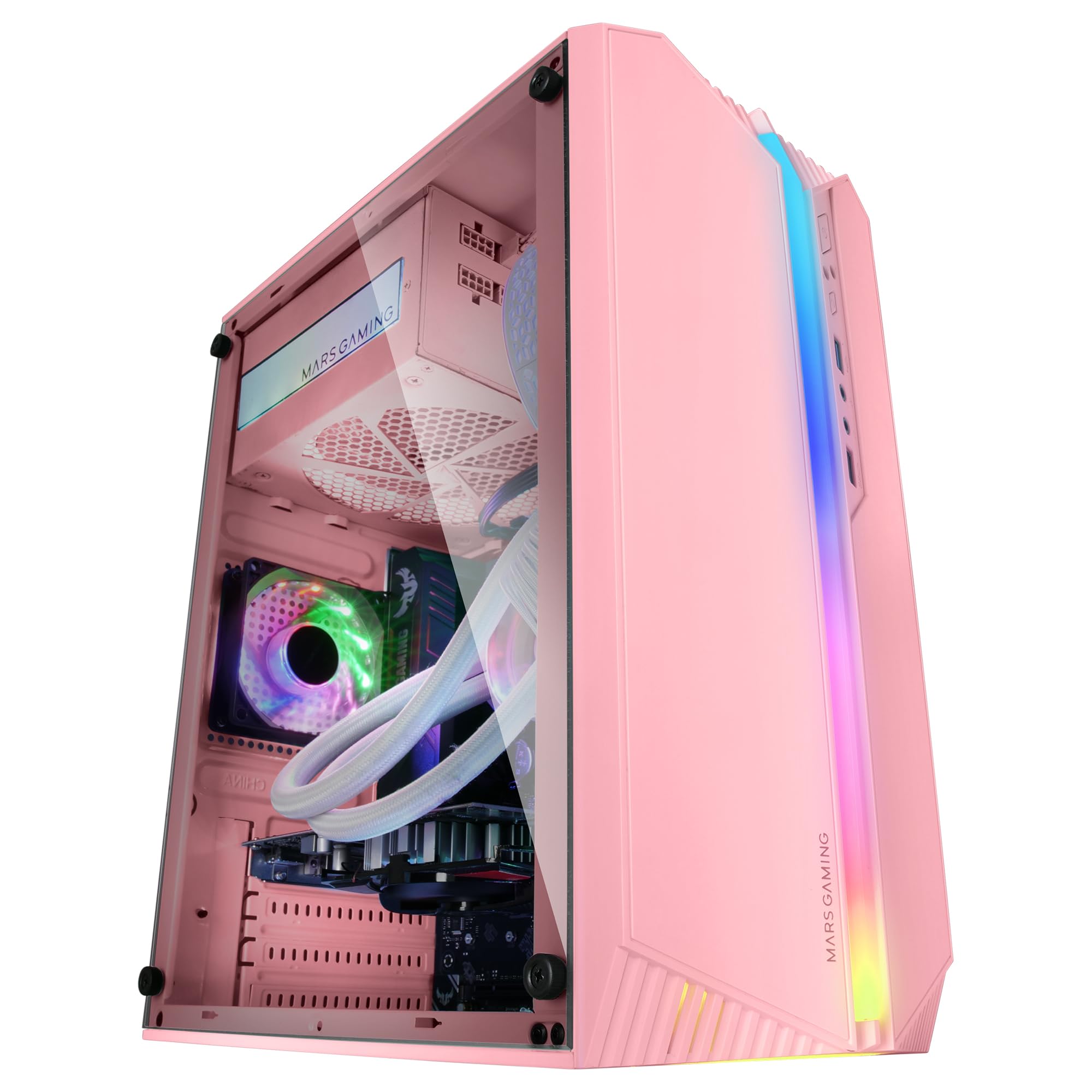 Mars Gaming MC-S1, Case PC Micro-ATX Ultra-Compatto, Illuminazione Frontale ARGB 12 Modi, Ventola FRGB, Case Gaming con Finestra Laterale Completa, Supporta Raffreddatori Liquido fino a 120mm, Rosa