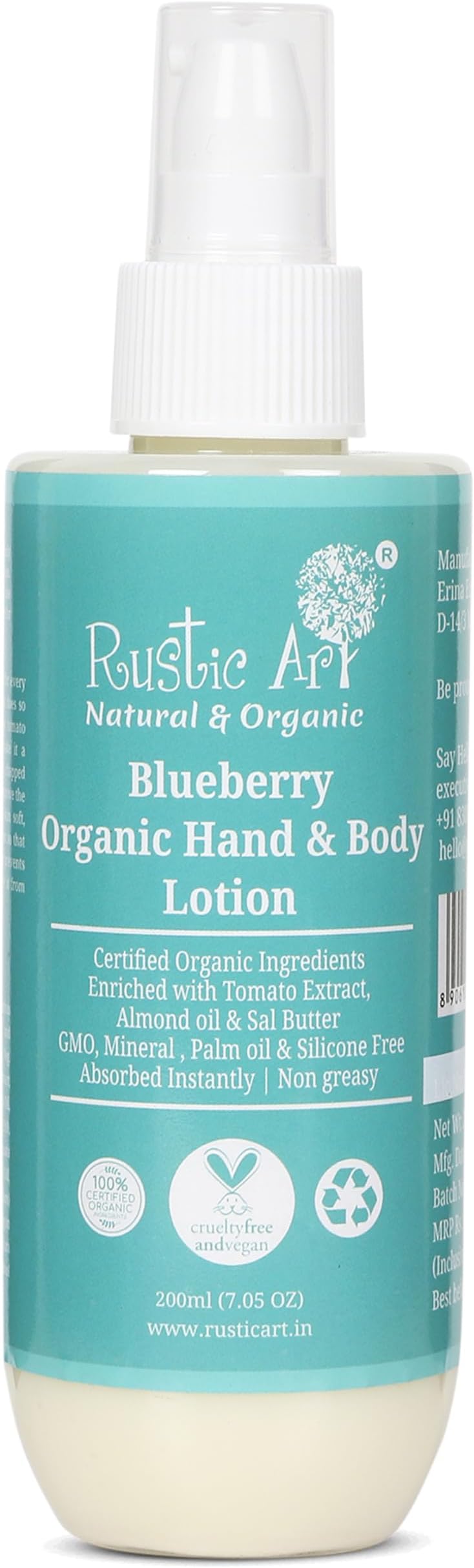 Blueberry Hand Body Lotion | Sal Butter Almond Oil Tomato Extract | Deep Moisturizing Daily Hydration | Natural Organic | 200ml