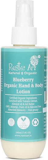 Rustic Art Blueberry Hand Body Lotion | Sal Butter Almond Oil Tomato Extract | Deep Moisturizing Daily Hydration | Natural...