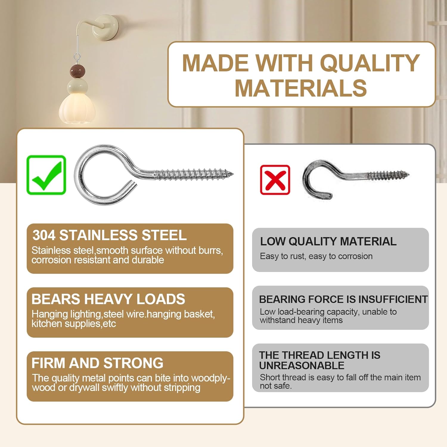 40PCS 2.75 inches Screw Eyes M4 304 Stainless Steel Eye Screws, Heavy Duty Screw, Eye Hooks Screw Eye Bolts Eye Hooks Screw, Indoor & Outdoor Uses (40, M4-2.75inch)