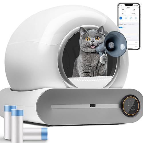 Arenero Autolimpiable para Gatos, Arenero Gato Autolimpiable, 65L+9L, con Bolsa de Basura, Control de App
