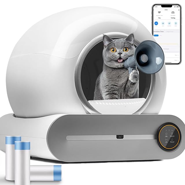 Arenero Autolimpiable para Gatos, Arenero Gato Autolimpiable, 65L+9L, con Bolsa de Basura, Control de App