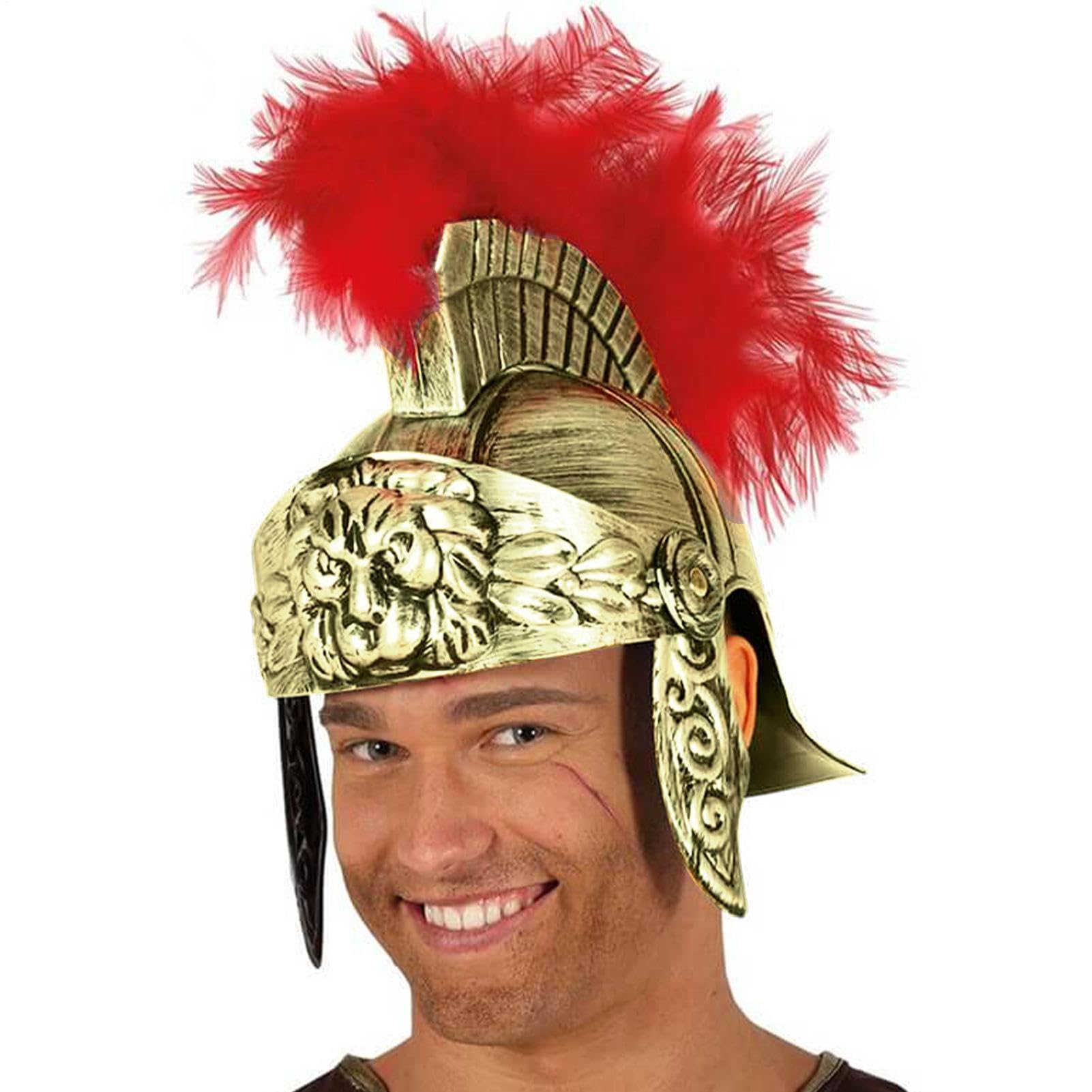 Elmi Greci - Copricapo Del Guerriero Romano, Elmo Per Armatura Del Costume Da Centurione D'oro, Autentico Copricapo Dall'aspetto Da Gladiatore Con Stemma Di Piume Naturali | Costume Da Soldato Romano