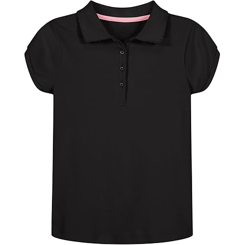 Nautica Girls' School Uniform Short Sleeve Polo Shirt, Button Closure, Soft Pique Fabric