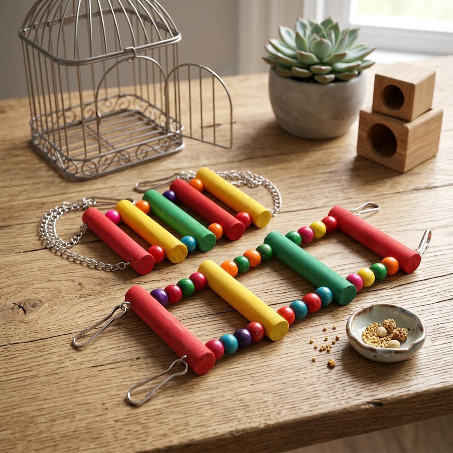 2 PCS Wooden Bird Ladder Bridge Swing Toy, Colorful Pet Toys Accessories image 5