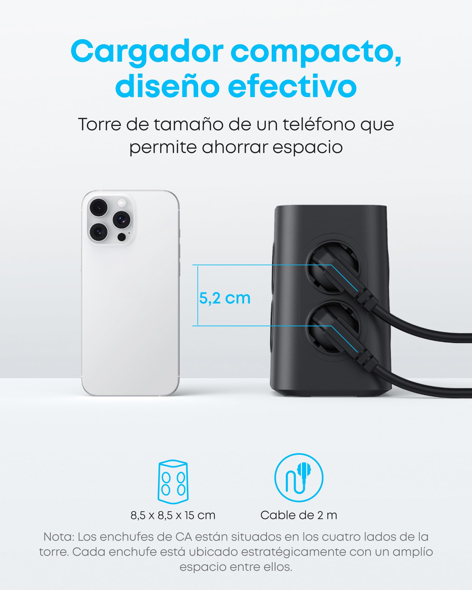 Anker Regleta de enchufes 12 en 1 con Protector contra subidas | 13 A, 2990 W, USB C 20W, 8 tomas CA, 4 puertos USB, cable de 2 m